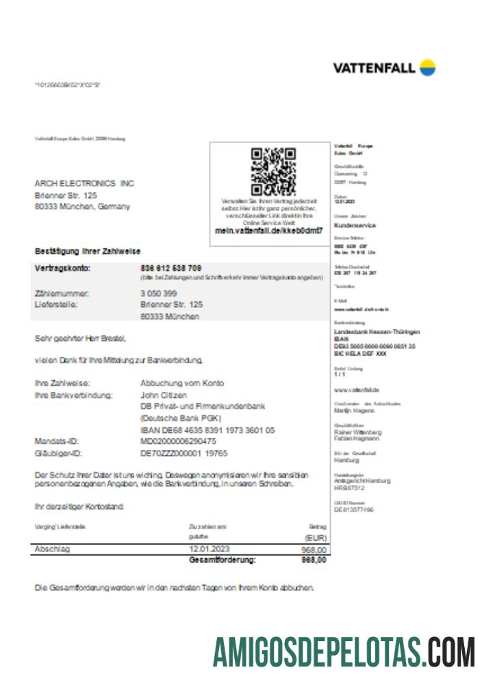 Projeto de lei de negócios de serviços públicos Vattenfall SCR modelo